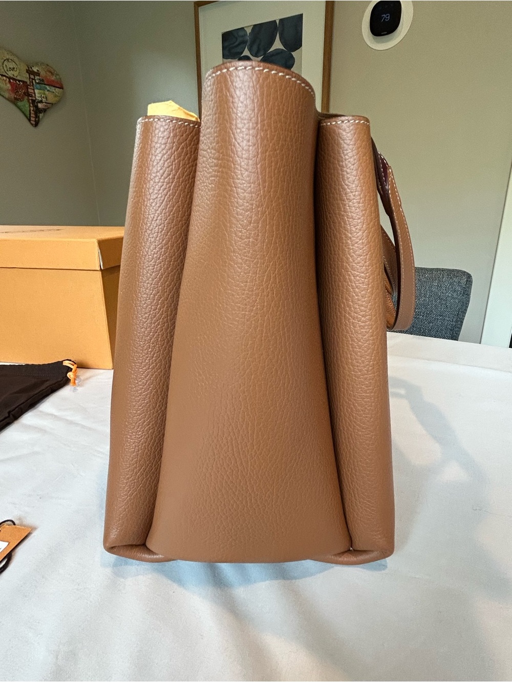 Tod's Tan and Dark Brown Leather Tote with Silver T Charm - Picture 4 of 12